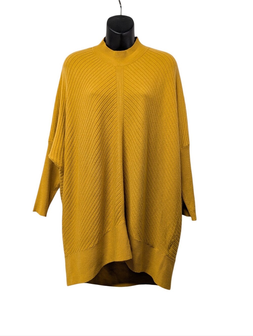 Cyrus Sweater Womens Yellow Rib Knit Mock Neck Relaxed Dolman 3/4 Plus Size 1X